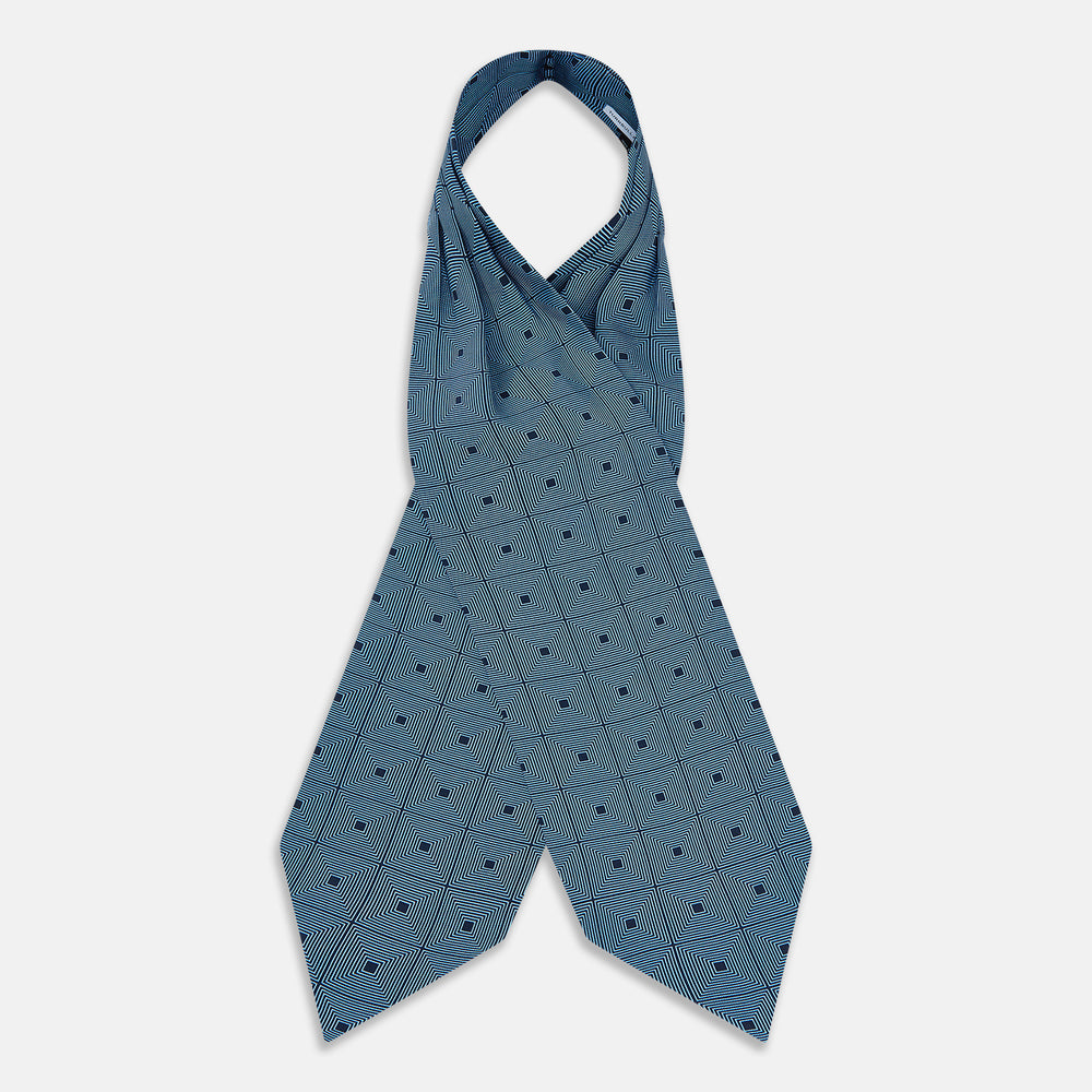 Blue and Navy Concentric Square Printed Silk Cravat