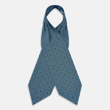 Blue and Navy Concentric Square Printed Silk Cravat Image 1