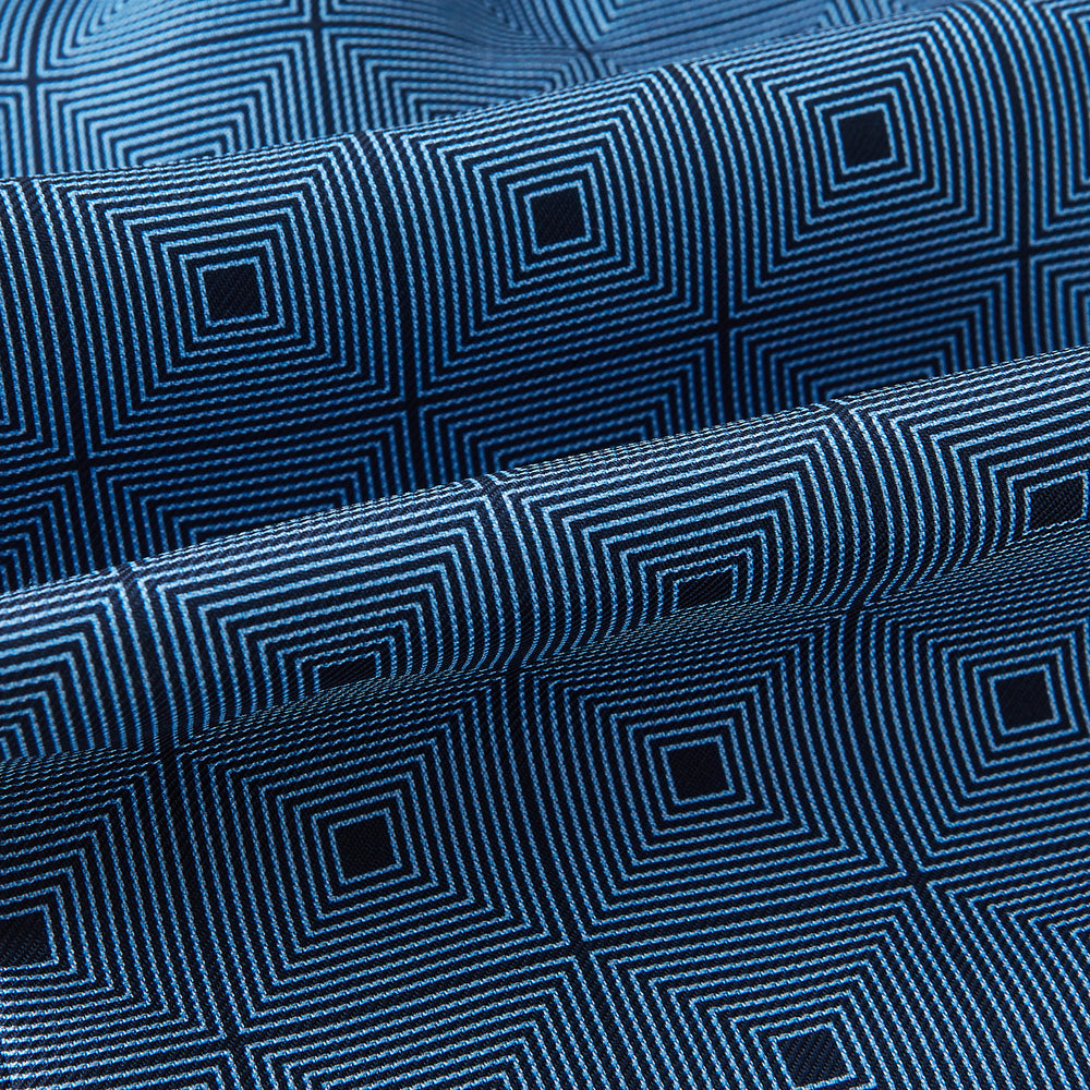 Blue and Navy Concentric Square Printed Silk Cravat