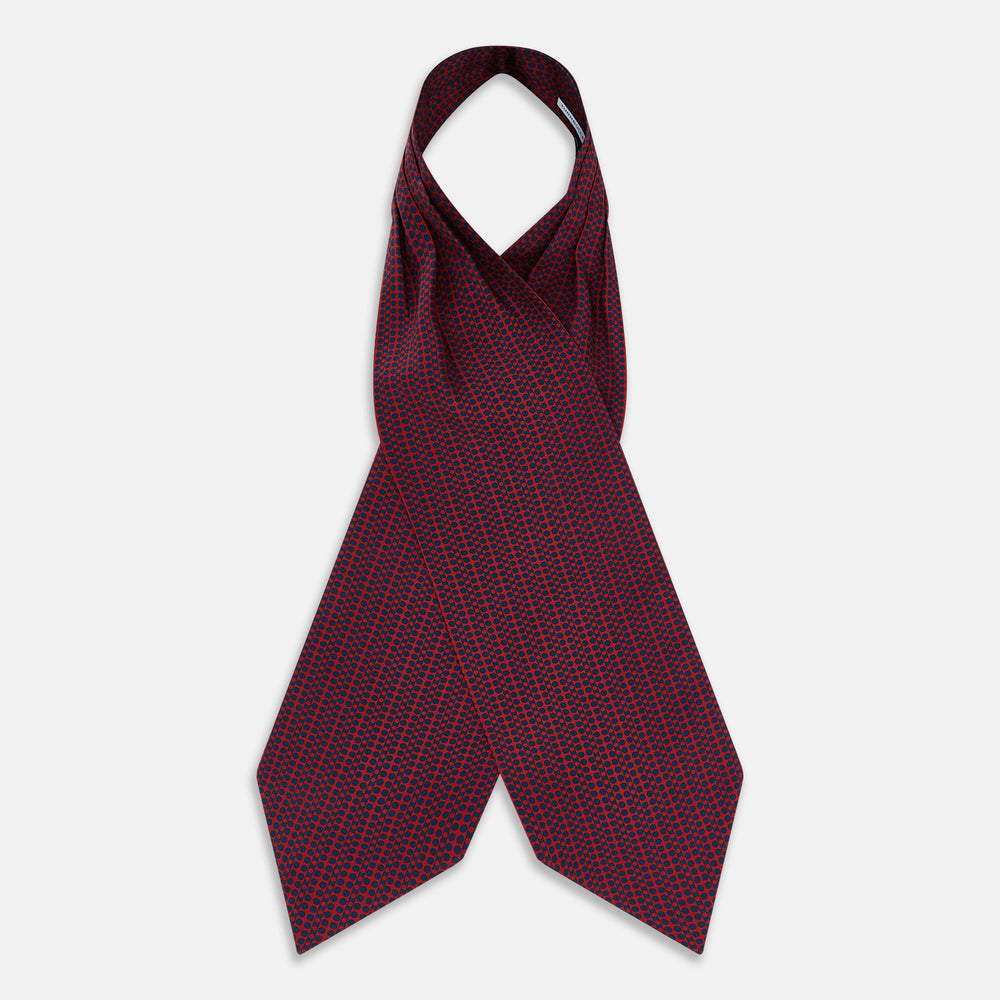 Red Micro-Dot Bar Printed Silk Cravat