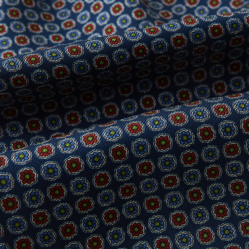 Midnight Blue Contrasting Rosette Medallion Printed Silk Cravat