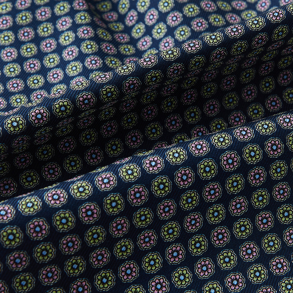 Dark Navy Contrasting Rosette Medallion Printed Silk Cravat