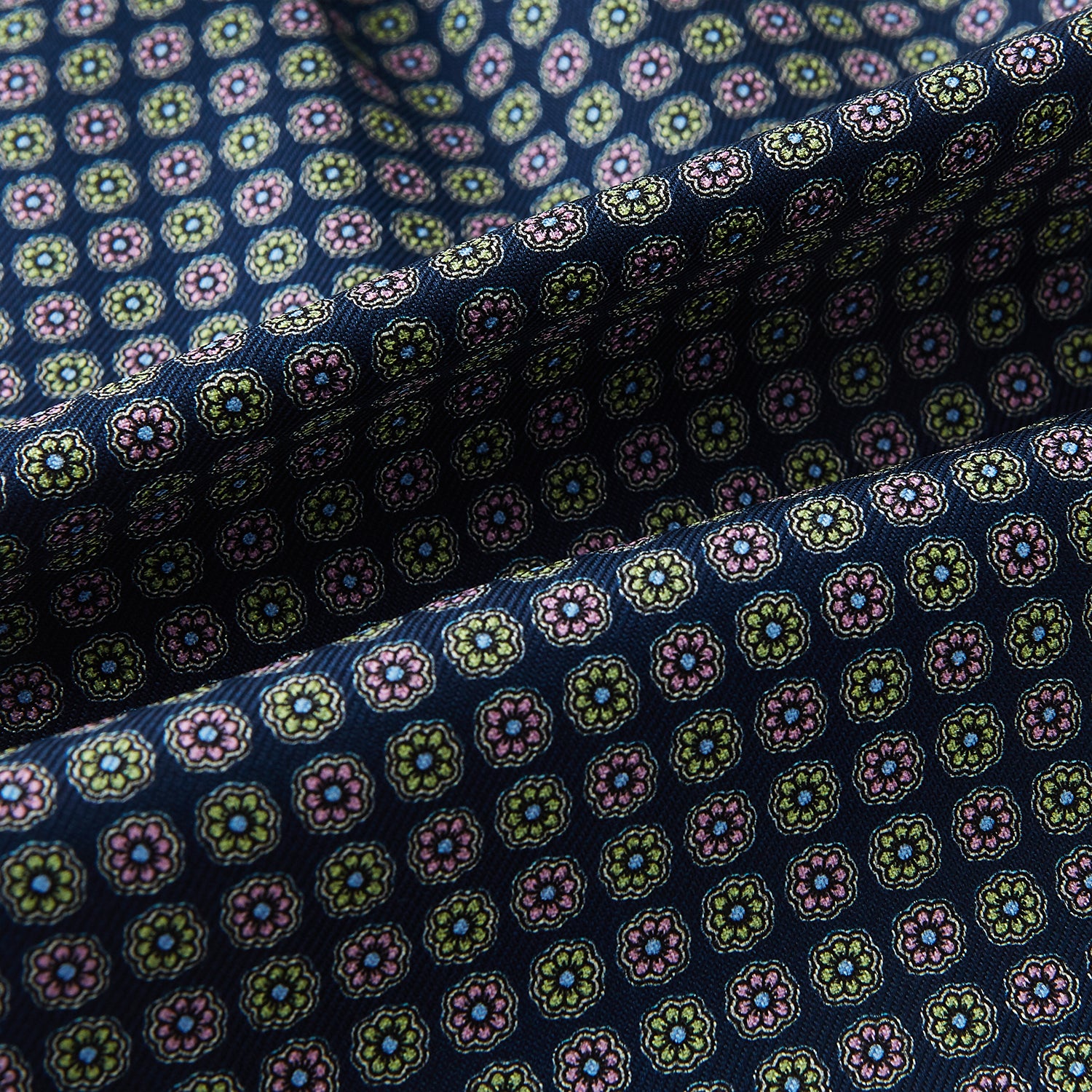 View 4 of product Dark Navy Contrasting Rosette Medallion Printed Silk Cravat