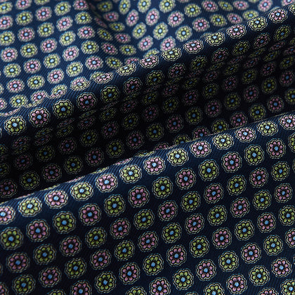 Dark Navy Contrasting Rosette Medallion Printed Silk Cravat Image 3