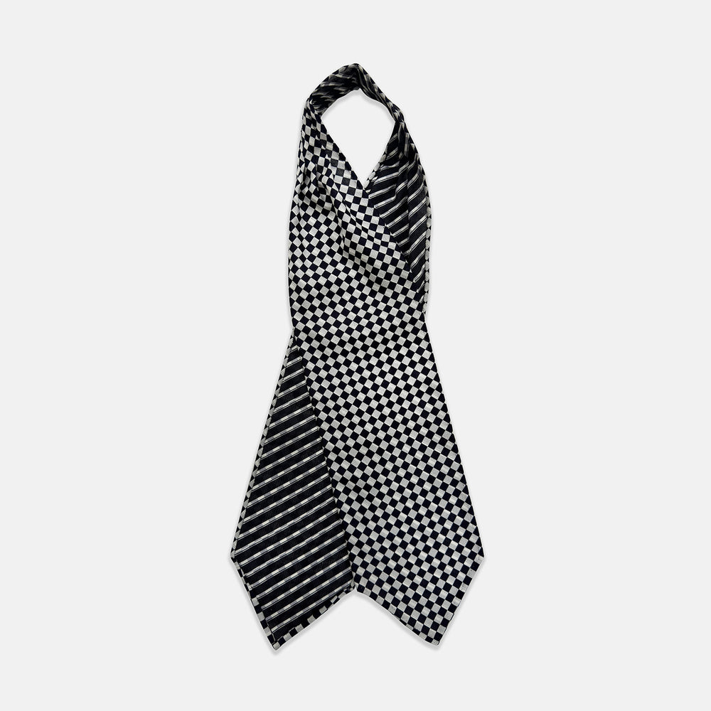 Chequered Navy & White Cravat in Silk
