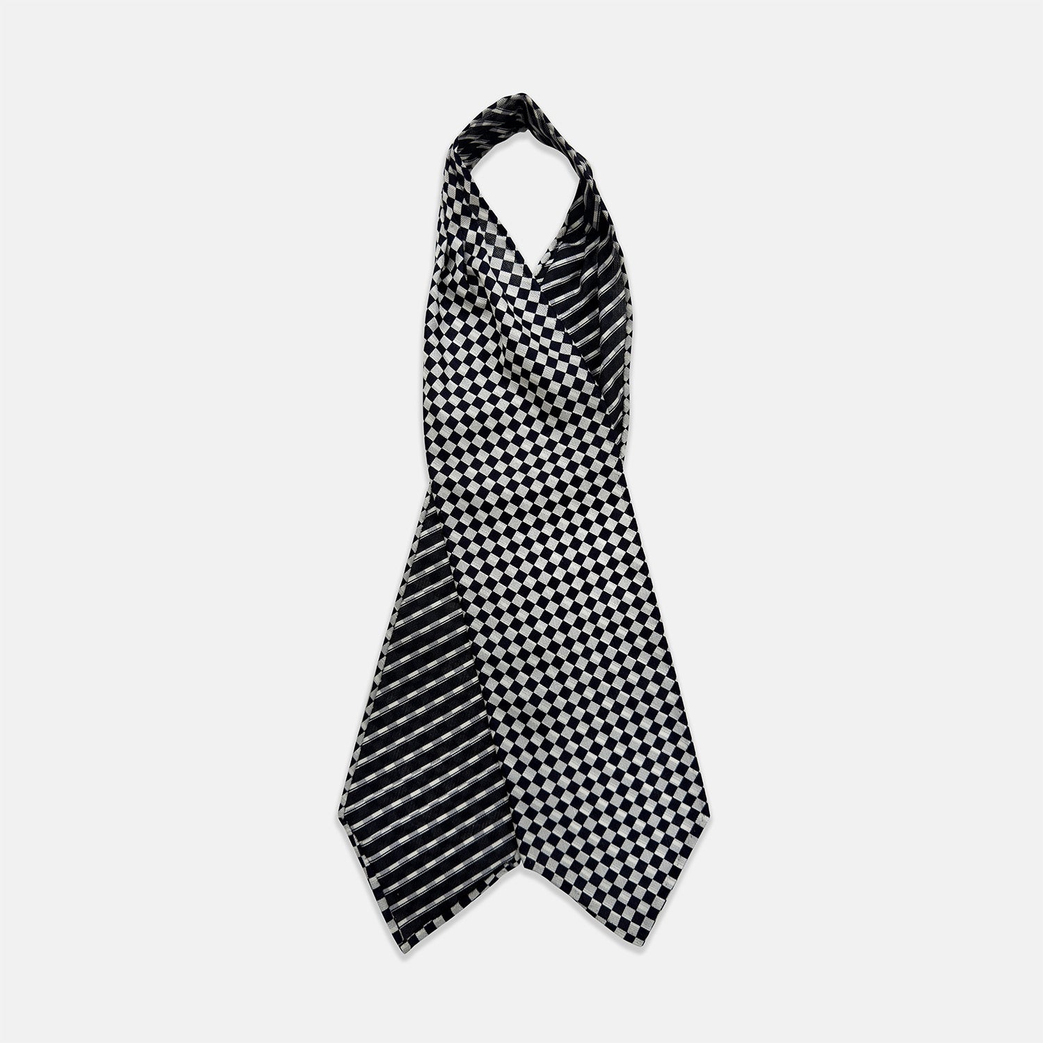 View 1 of product Chequered Navy & White Cravat in Silk