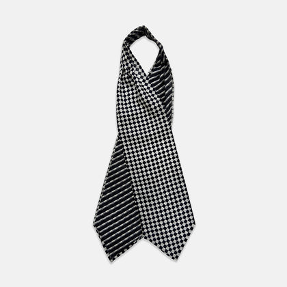 Chequered Navy & White Cravat in Silk