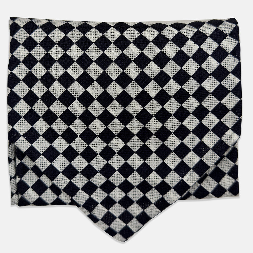 Chequered Navy & White Cravat in Silk