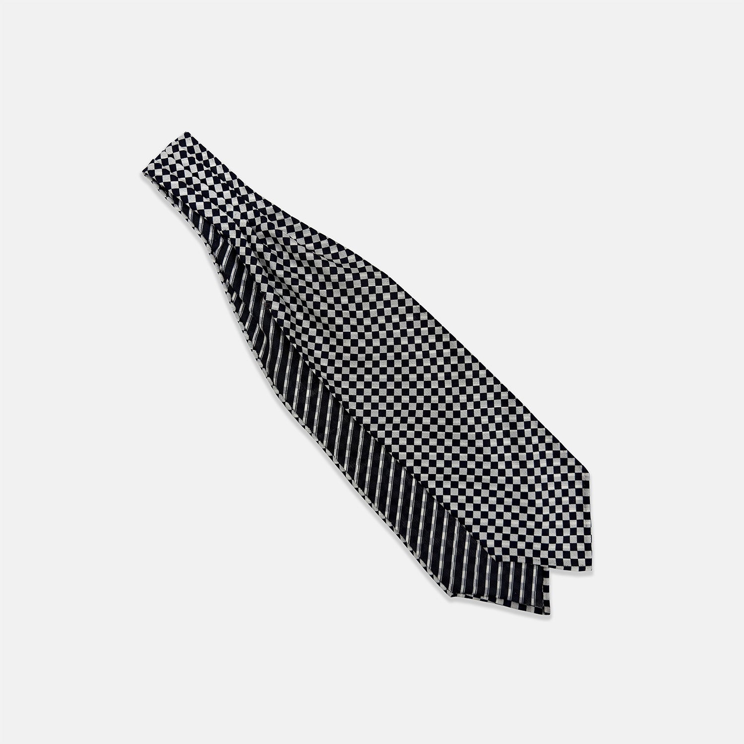 View 2 of product Chequered Navy & White Cravat in Silk