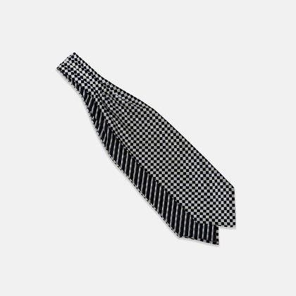 Chequered Navy & White Cravat in Silk Image 1