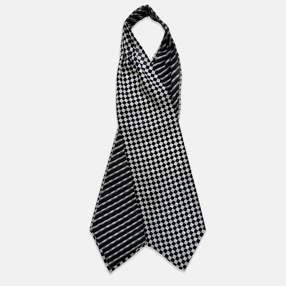 Chequered Navy & White Cravat in Silk
