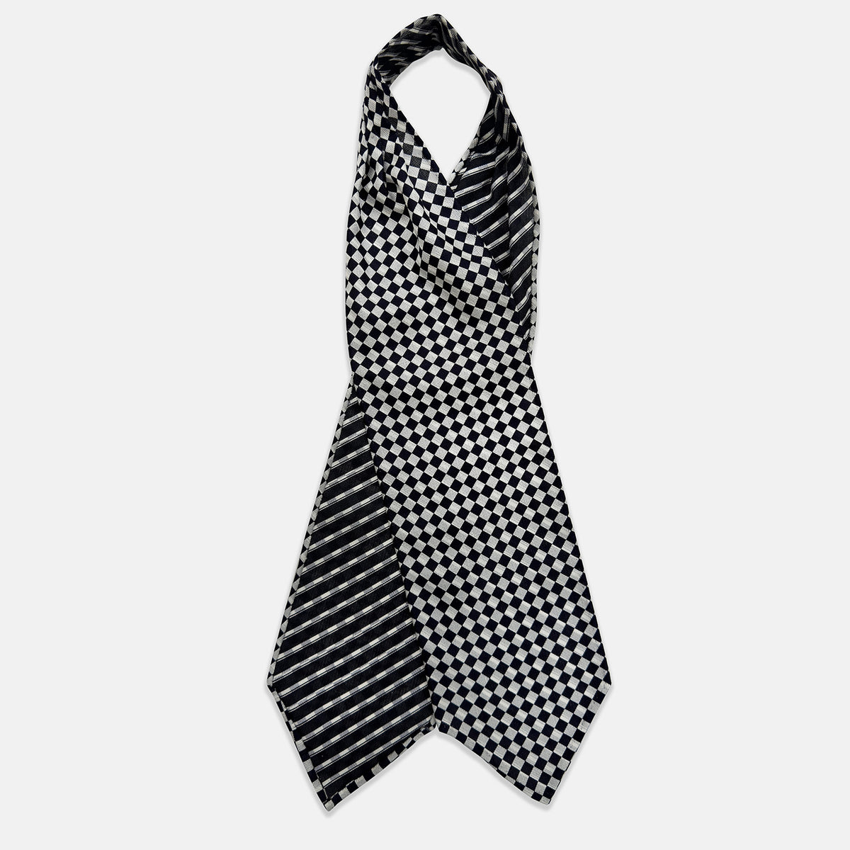 View 2 of product Chequered Navy & White Cravat in Silk
