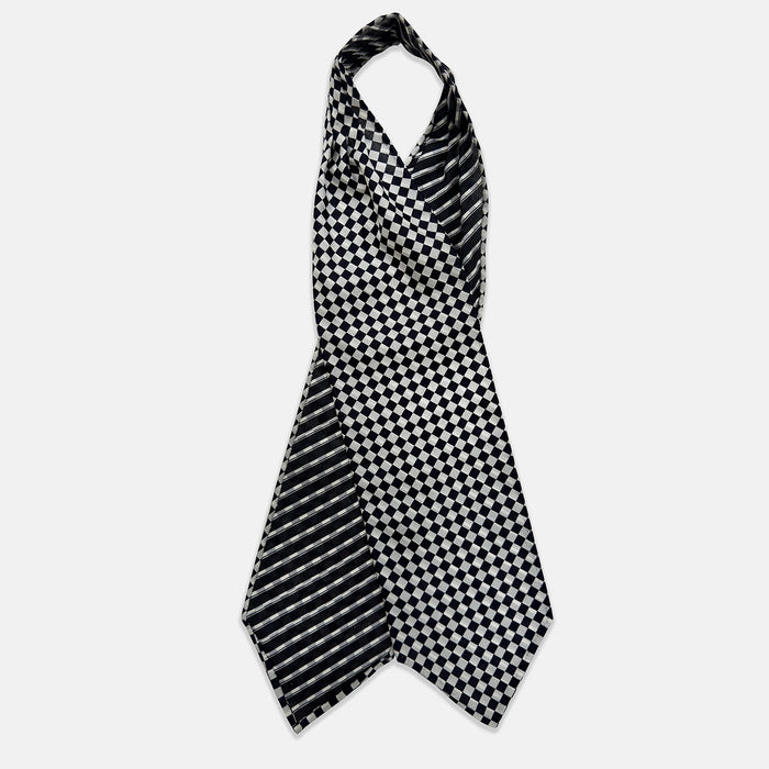 TIES ASCOTS SILK CHECK/STRIPE PRINTED NVY/WHT Image 1