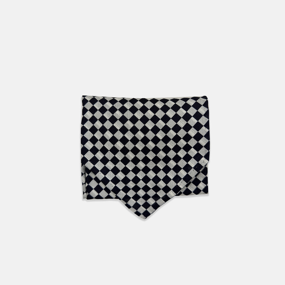 Chequered Navy & White Cravat in Silk