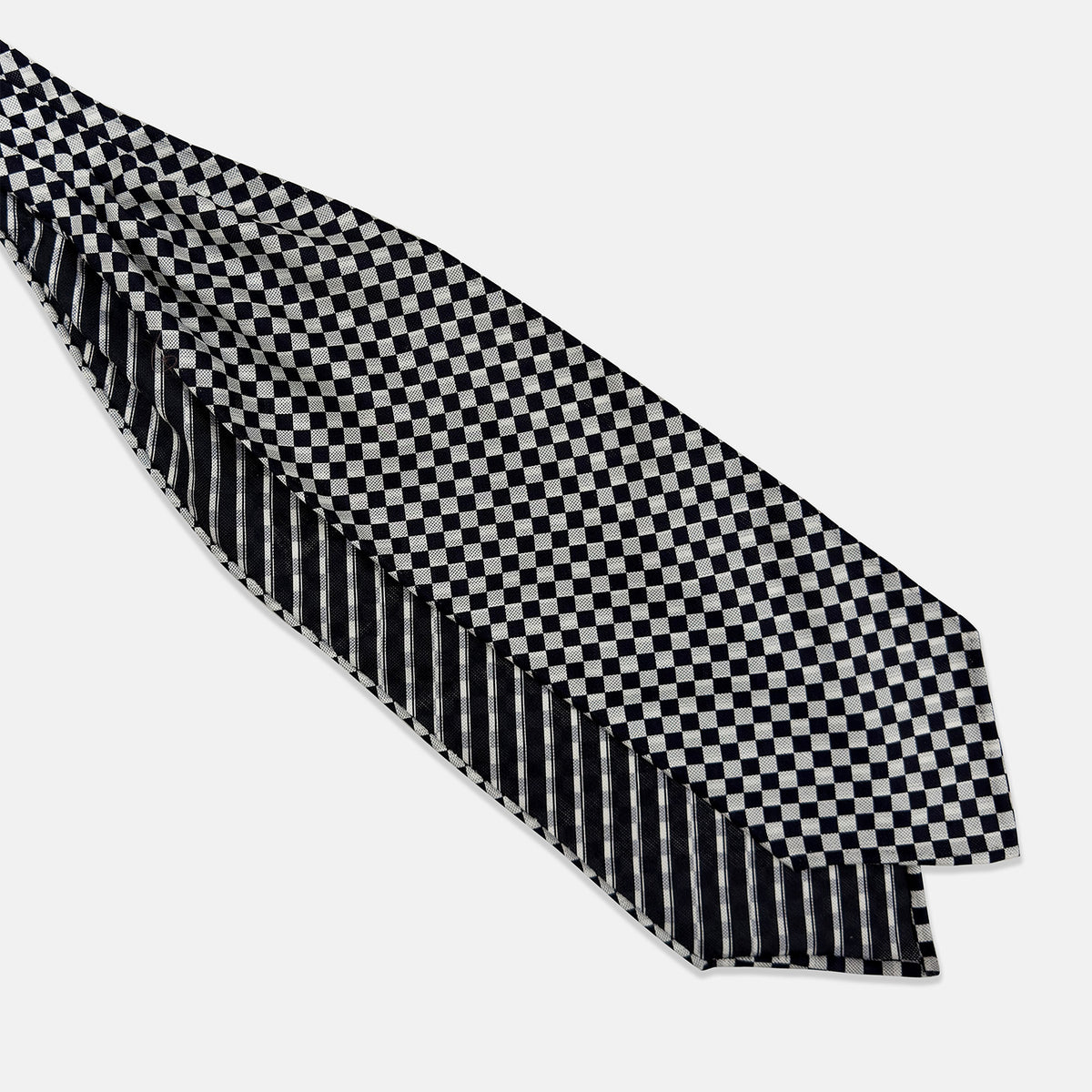View 3 of product Chequered Navy & White Cravat in Silk