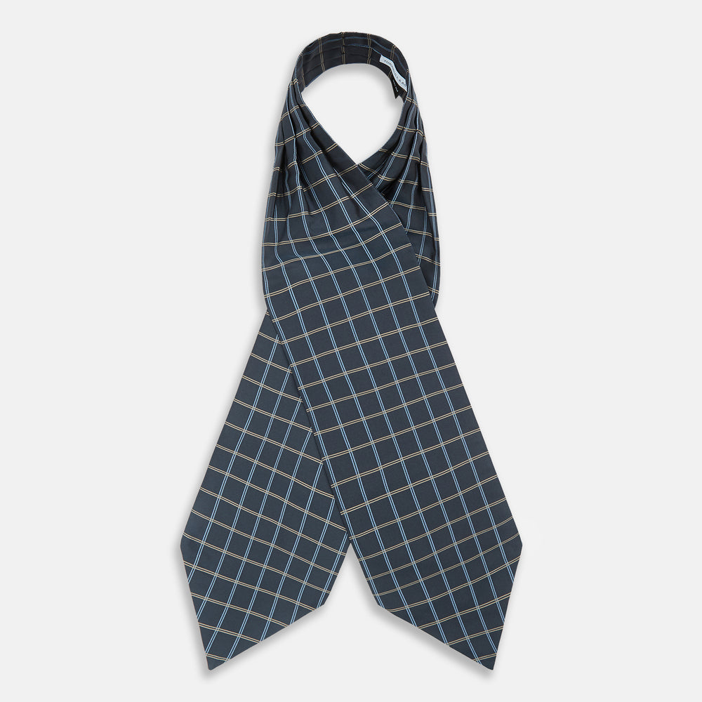 Navy Fine Double Check Silk Cravat