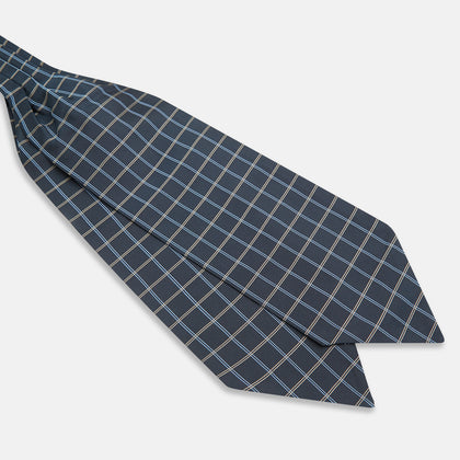Navy Fine Double Check Silk Cravat Image 2