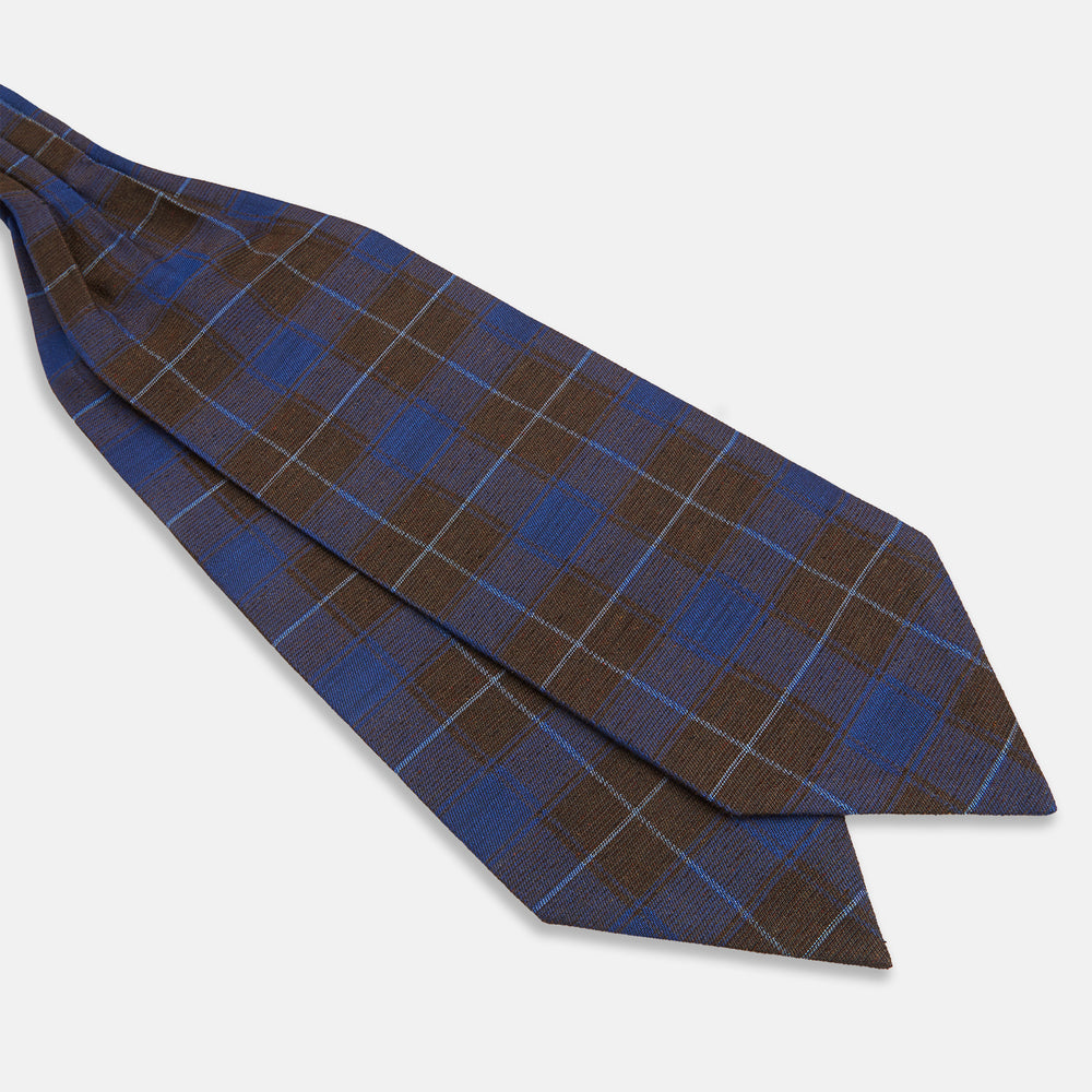 Blue and Brown Tartan Silk Blend Cravat