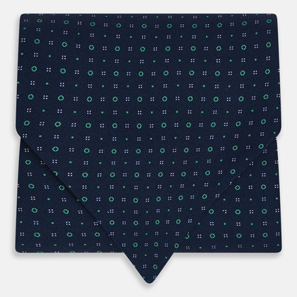 Dark Navy Geometric Pin-Dot Printed Silk Cravat