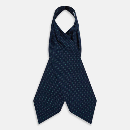 Dark Navy Geometric Pin-Dot Printed Silk Cravat Image 1