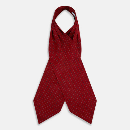 Red Geometric Pin-Dot Printed Silk Cravat Image 1