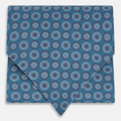 Blue Dotted Roundel Printed Silk Cravat