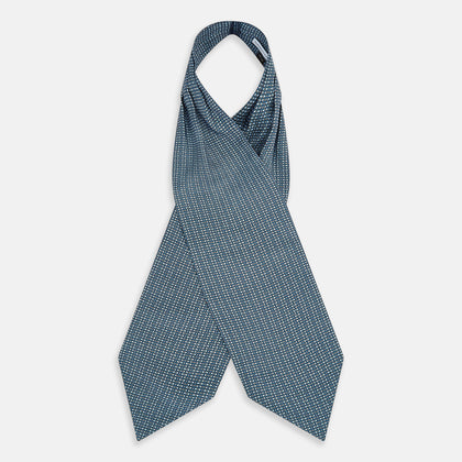 Blue Geometric Lattice Damier Printed Silk Cravat Image 1