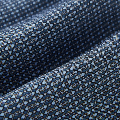 Blue Geometric Lattice Damier Printed Silk Cravat Image 3