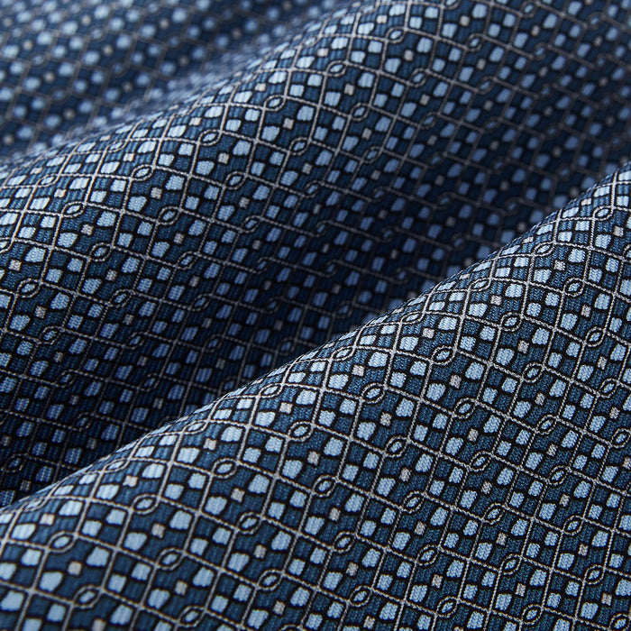 Blue Geometric Lattice Damier Printed Silk Cravat Image 3