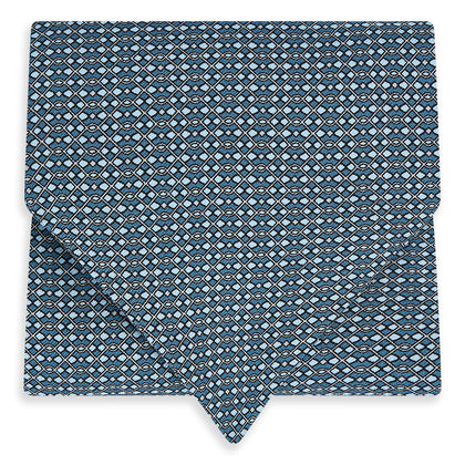 Blue Geometric Lattice Damier Printed Silk Cravat Image 4