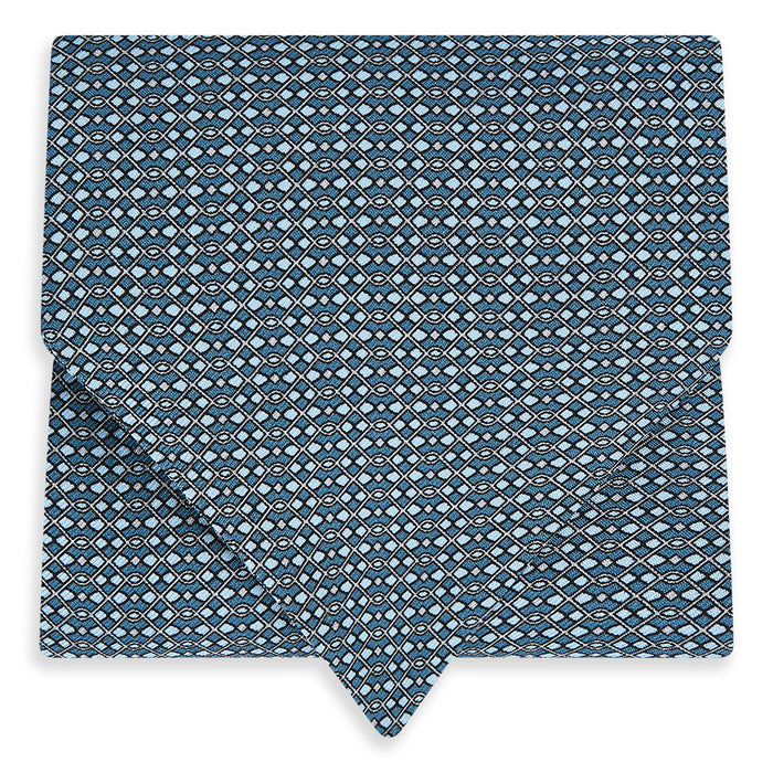 Blue Geometric Lattice Damier Printed Silk Cravat Image 4