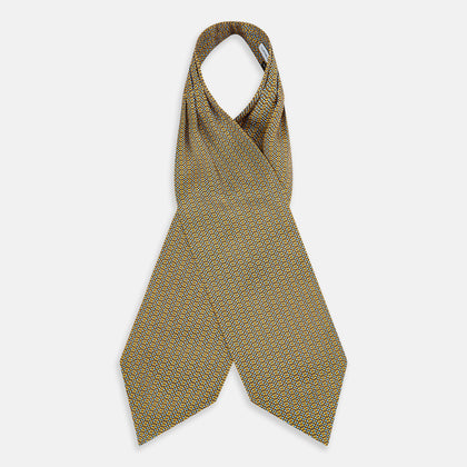 Yellow Geometric Lattice Damier Printed Silk Cravat Image 1