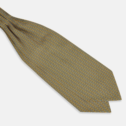 Yellow Geometric Lattice Damier Printed Silk Cravat Image 2