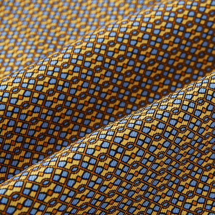 Yellow Geometric Lattice Damier Printed Silk Cravat Image 3