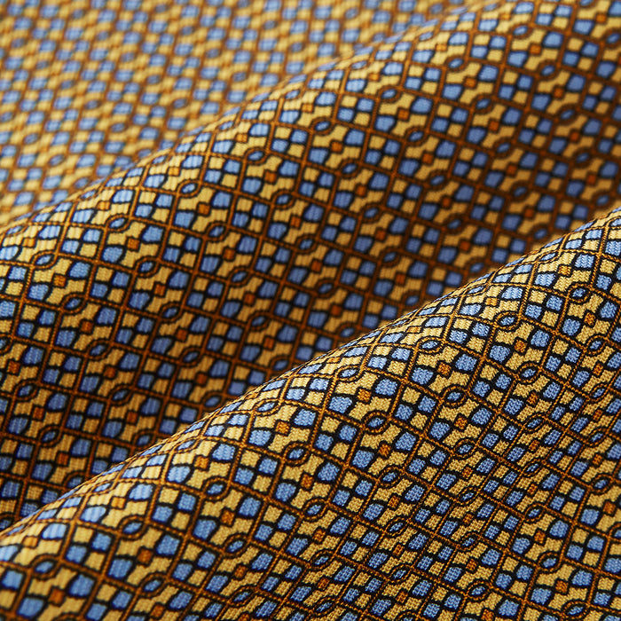 Yellow Geometric Lattice Damier Printed Silk Cravat Image 3