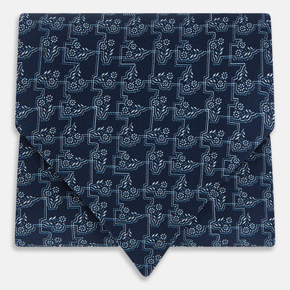 Dark Navy Floral Jigsaw Printed Silk Cravat