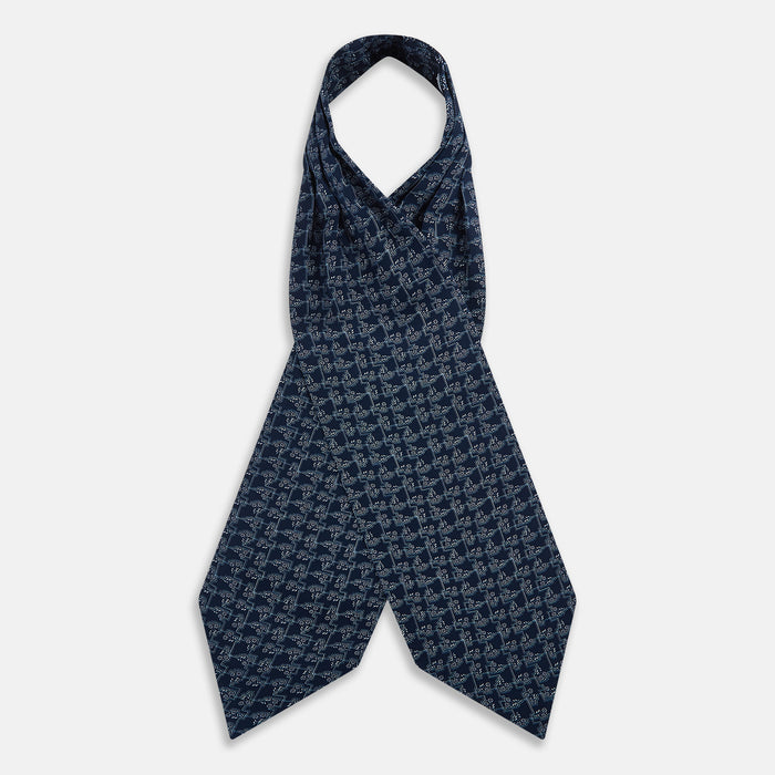 Dark Navy Floral Jigsaw Printed Silk Cravat Image 1