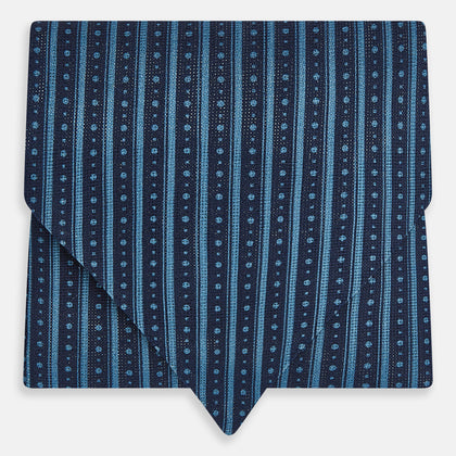 Blue Beaded Ticking Stripe Printed Silk Cravat