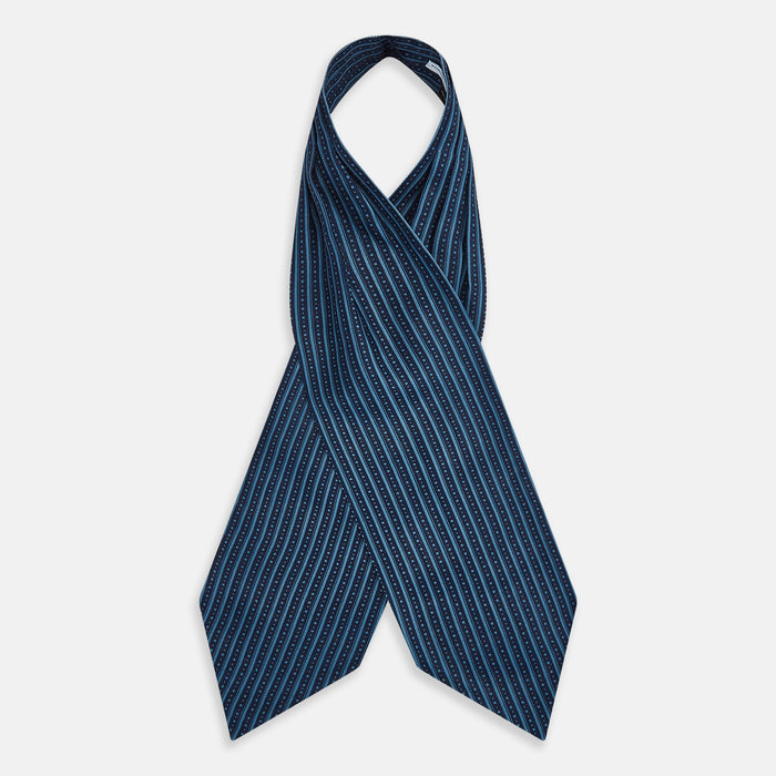 Blue Beaded Ticking Stripe Printed Silk Cravat Image 1