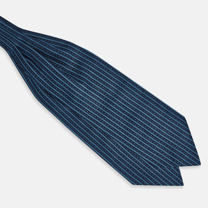 Blue Beaded Ticking Stripe Printed Silk Cravat Image 2