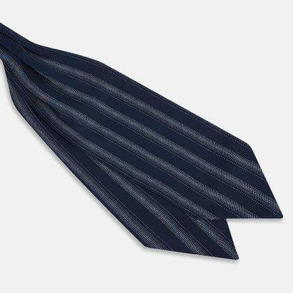 Navy Dotted Stripe Printed Silk Cravat Image 2