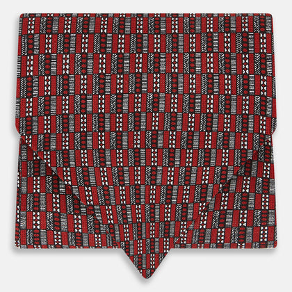 Red Hatched Mosaic Printed Silk Cravat