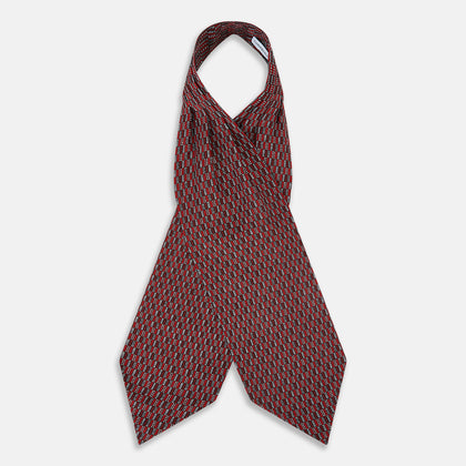 Red Hatched Mosaic Printed Silk Cravat Image 1