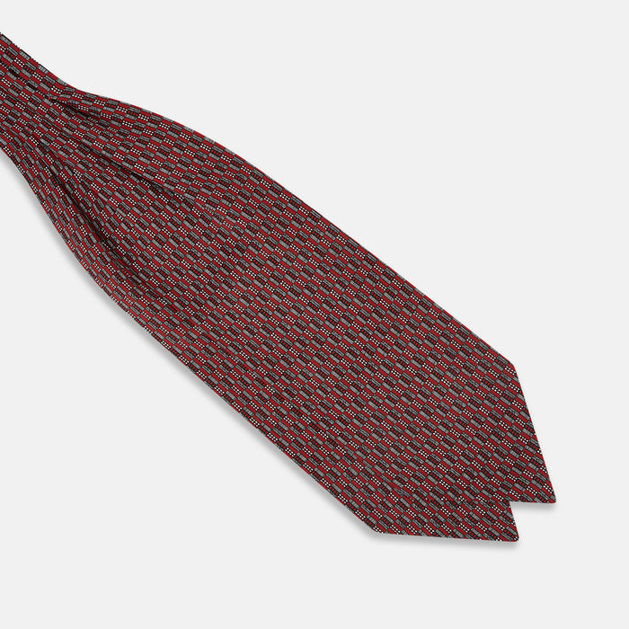 Red Hatched Mosaic Printed Silk Cravat Image 2