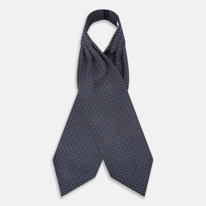 Midnight Blue Contrasting Rosette Medallion Printed Silk Cravat Image 1