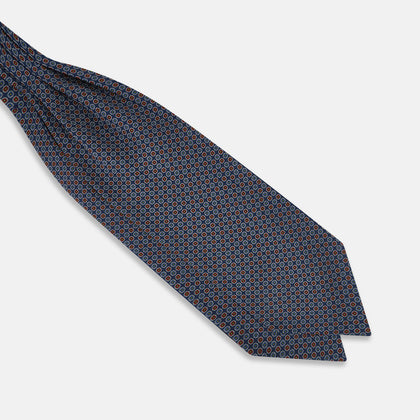 Midnight Blue Contrasting Rosette Medallion Printed Silk Cravat Image 2