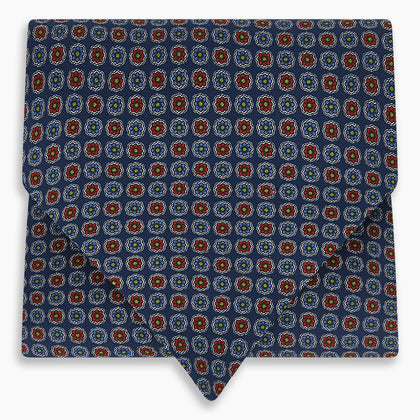 Midnight Blue Contrasting Rosette Medallion Printed Silk Cravat Image 3