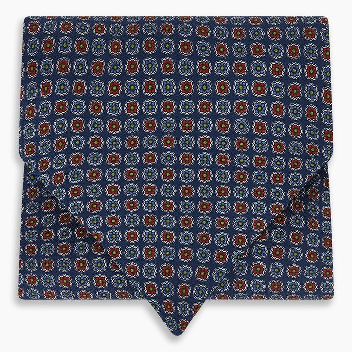 Midnight Blue Contrasting Rosette Medallion Printed Silk Cravat Image 4
