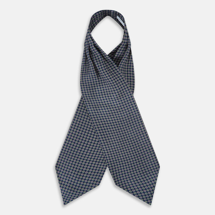 Dark Navy Contrasting Rosette Medallion Printed Silk Cravat Image 1