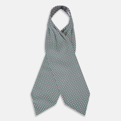 Kelly Green and Pink Abstract Quatrefoil Foulard Printed Silk Cravat Image 1